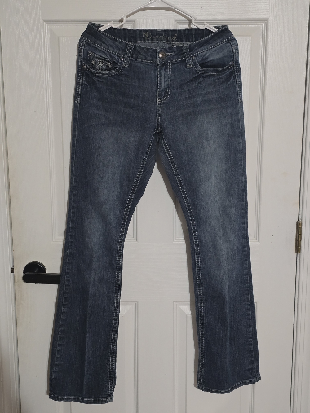 Pleated Mid-Rise Women's Dark Blue Bootcut Jeans